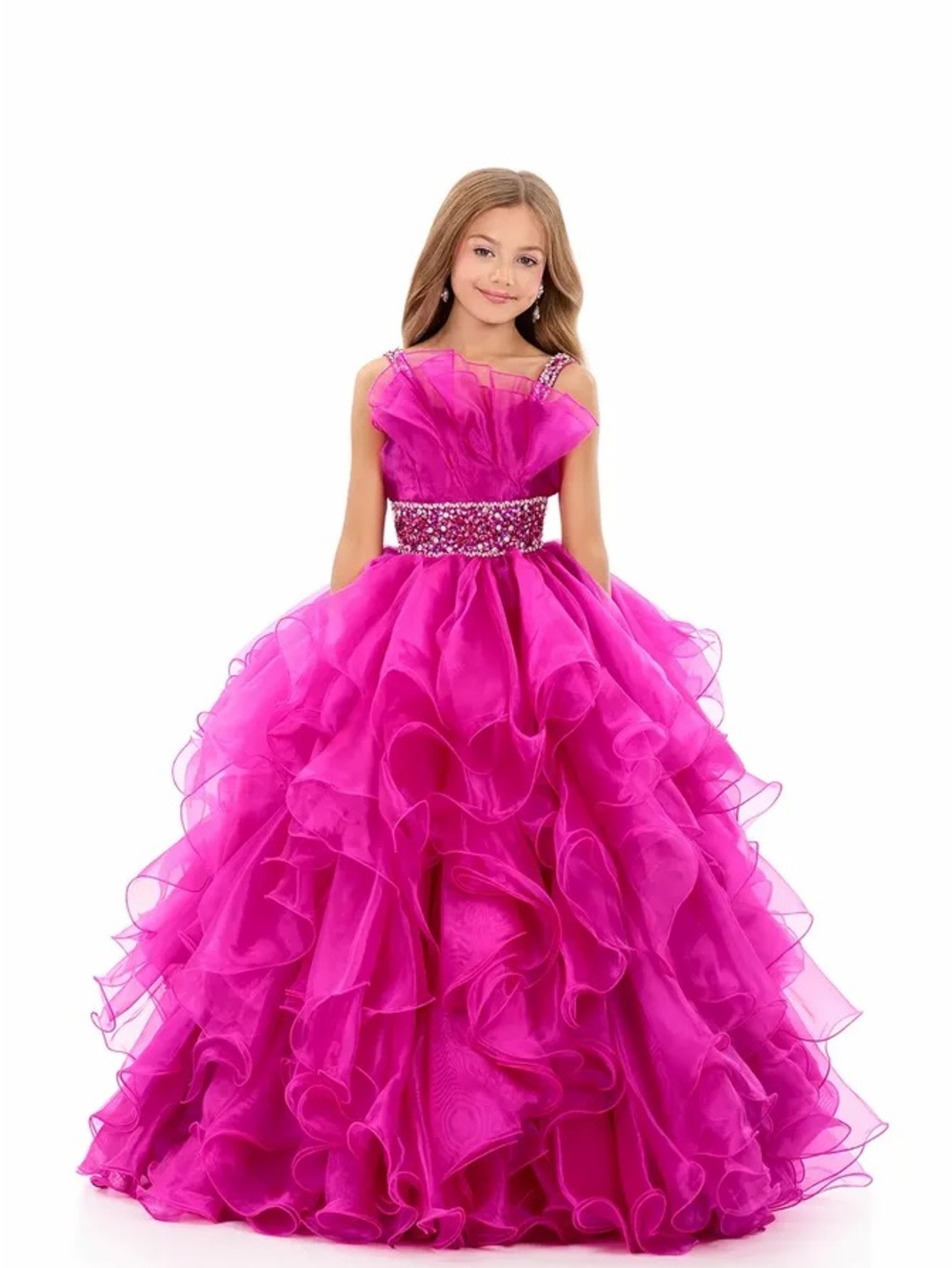 Elegant Fuchsia Ruffled Ball Gown Dress for Girls - Formal Occasion